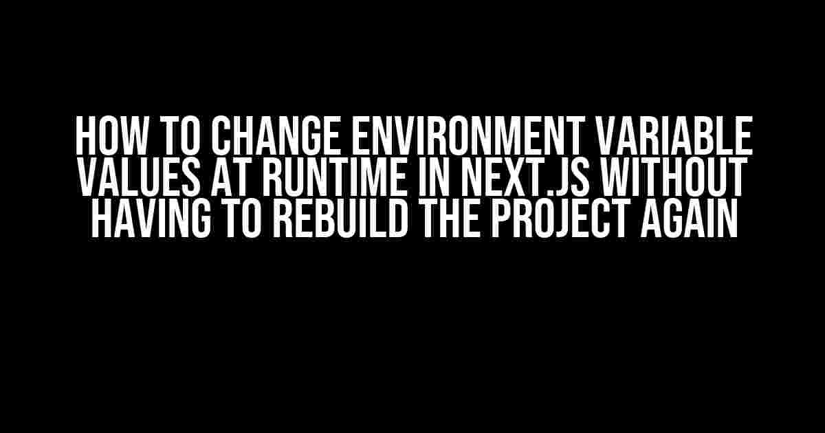 How to Change Environment Variable Values at Runtime in NEXT.JS without having to Rebuild the Project Again